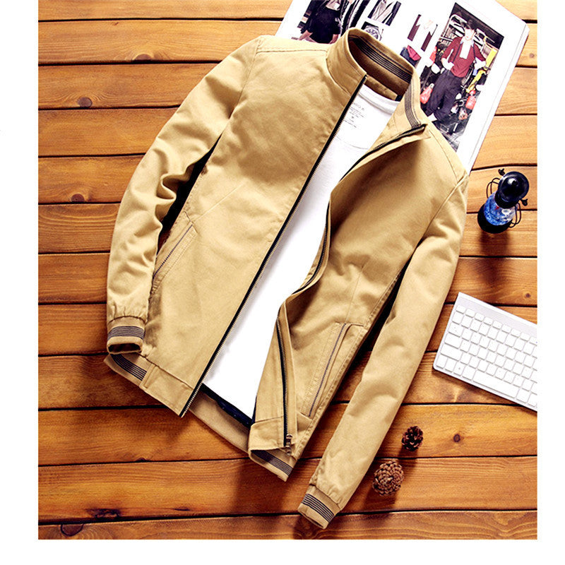 Men's Lightweight Bomber Jacket with Stand Collar, Full Zip and Striped Rib Cuffs Mune Fashion