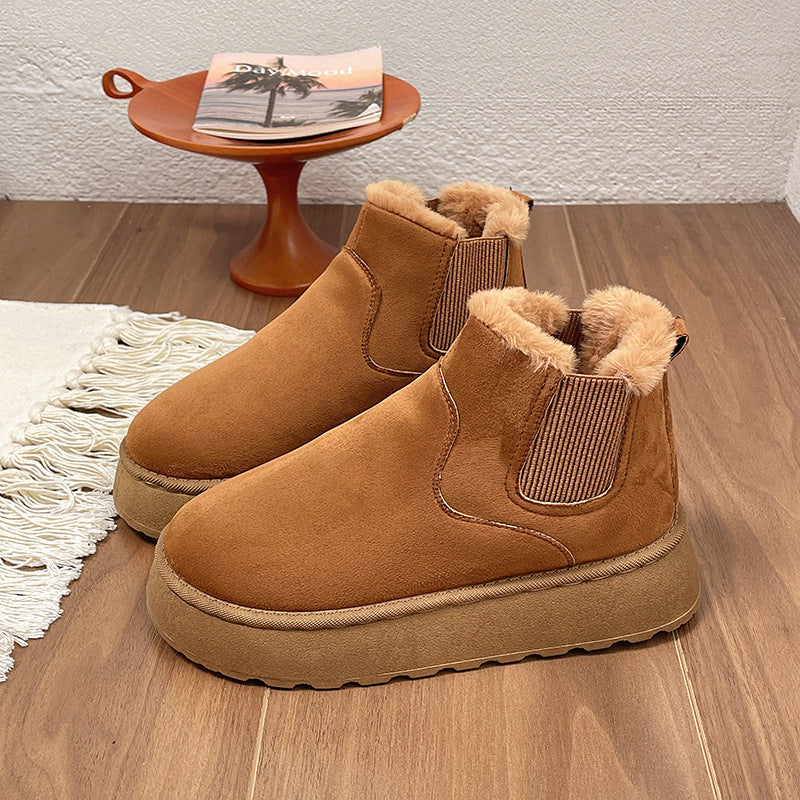Women's Insulated Chelsea Ankle Boots with Faux Fur, Elastic Insert and Platform Sole