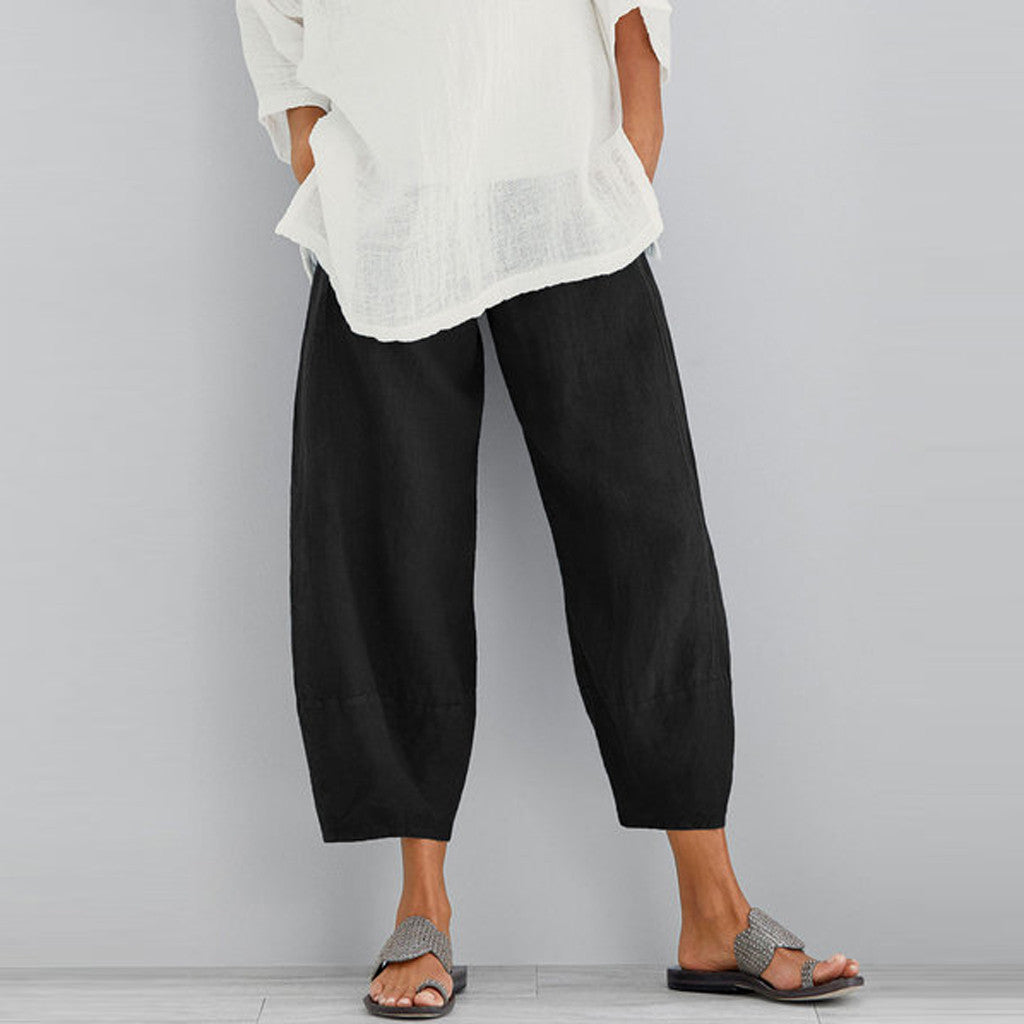 Women's wide-cut linen pants with tulip hem and elastic waistband Mune Fashion