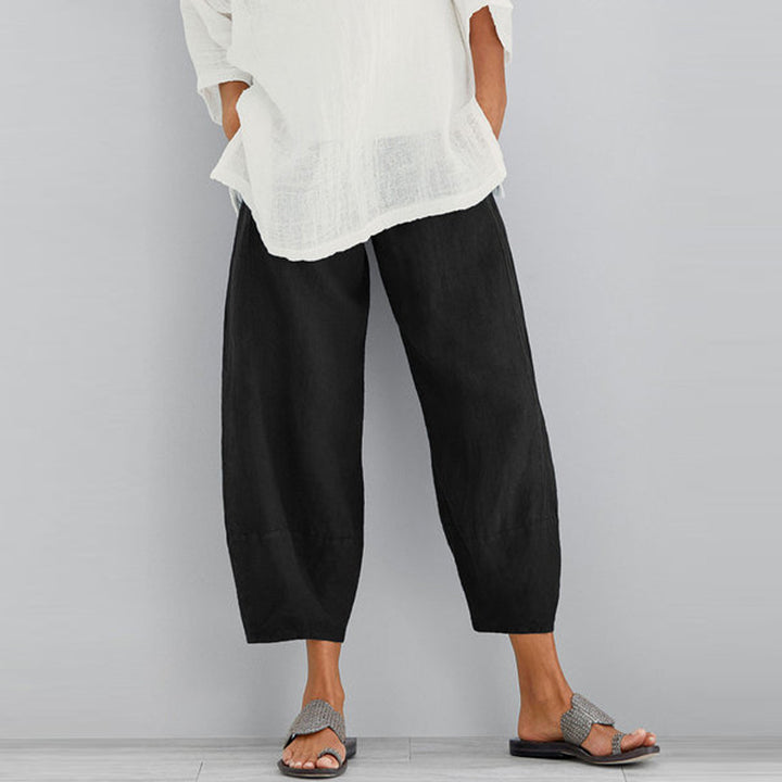 Women's wide-cut linen pants with tulip hem and elastic waistband Mune Fashion