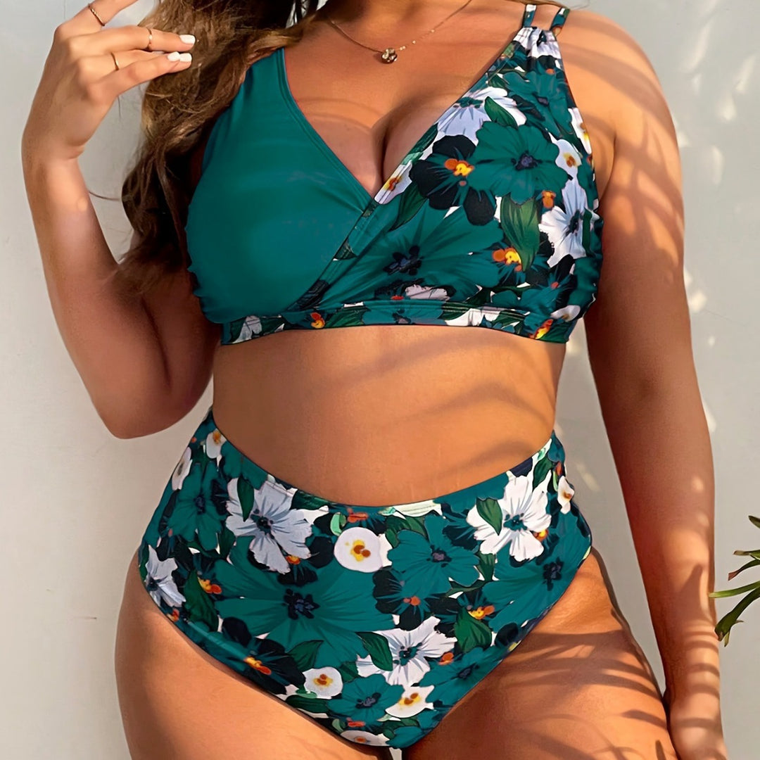 Women's High-Quality Bikini Set with Romantic Floral Print and Comfortable High Cut Mune Fashion