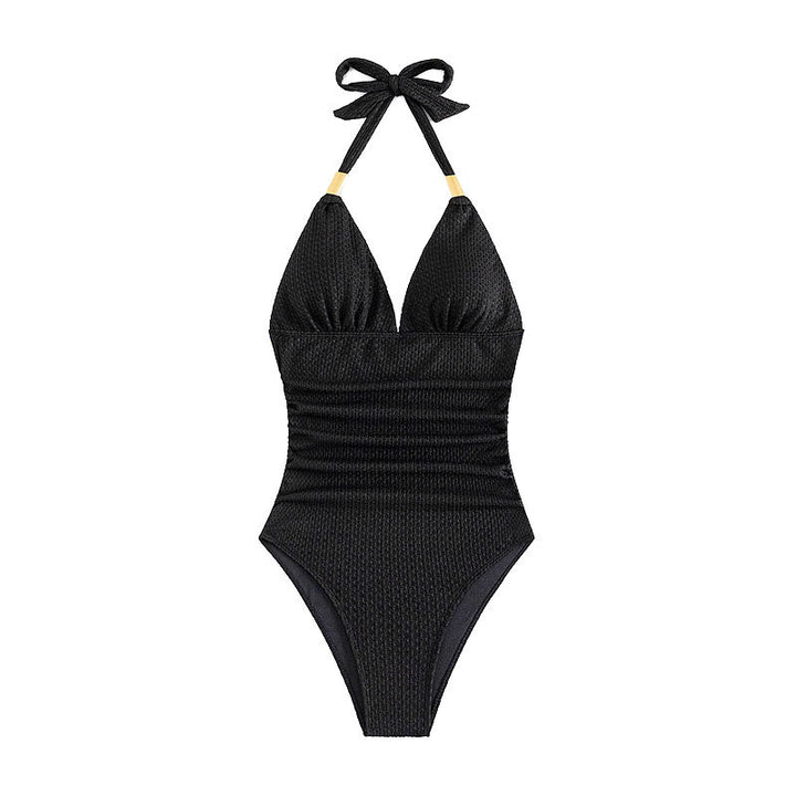 Women One-Piece Swimsuit with Mysterious V-Neck and Sophisticated Gathering Mune Fashion