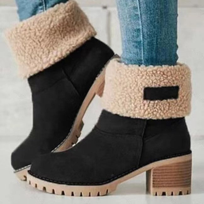 Women's Insulated Ankle Boots with Sheepskin Cuff and Textured Block Heel Mune Fashion