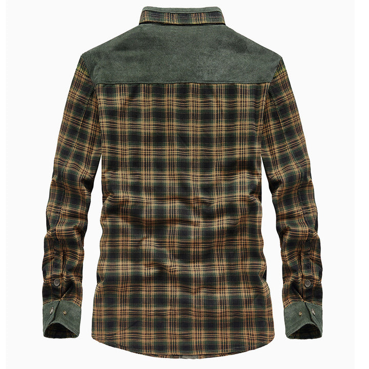 Men's Checkered Shirt Jacket with Teddy Lining, Corduroy Shoulder Yoke and Multifunctional Pockets Mune Fashion