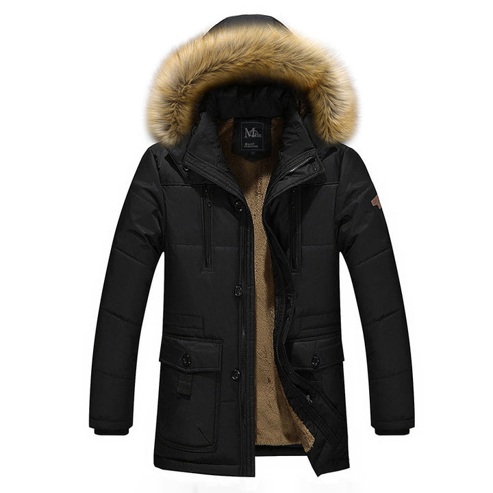 Men's water-repellent quilted parka with hood, faux fur trim and teddy fleece lining Mune Fashion