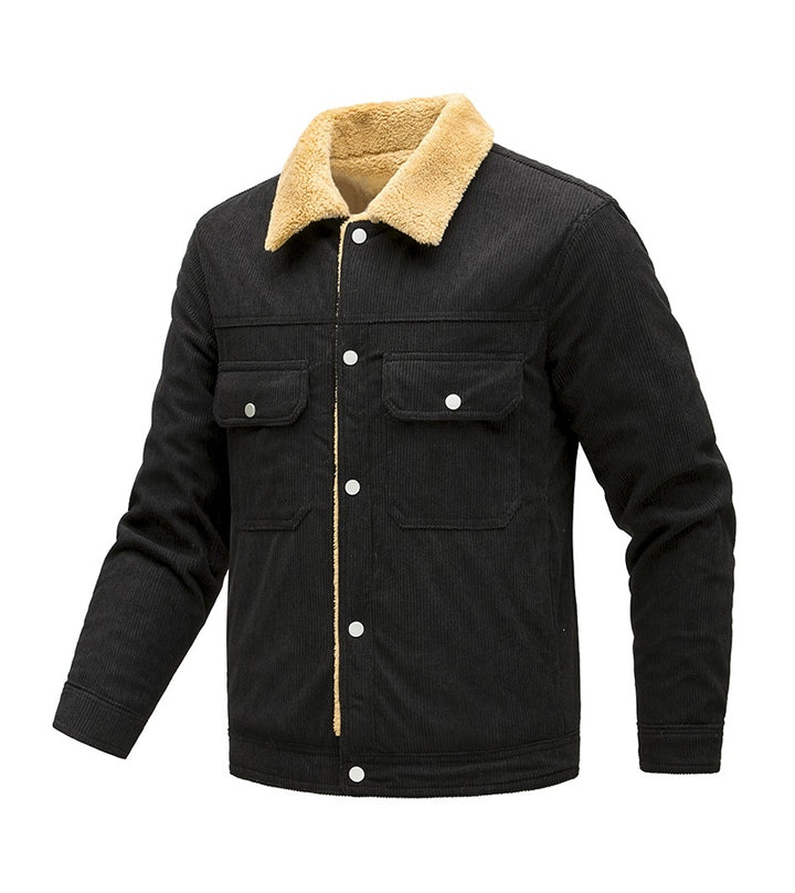 Men's cord jacket with teddy lining, faux fur collar and snap button pockets Mune Fashion