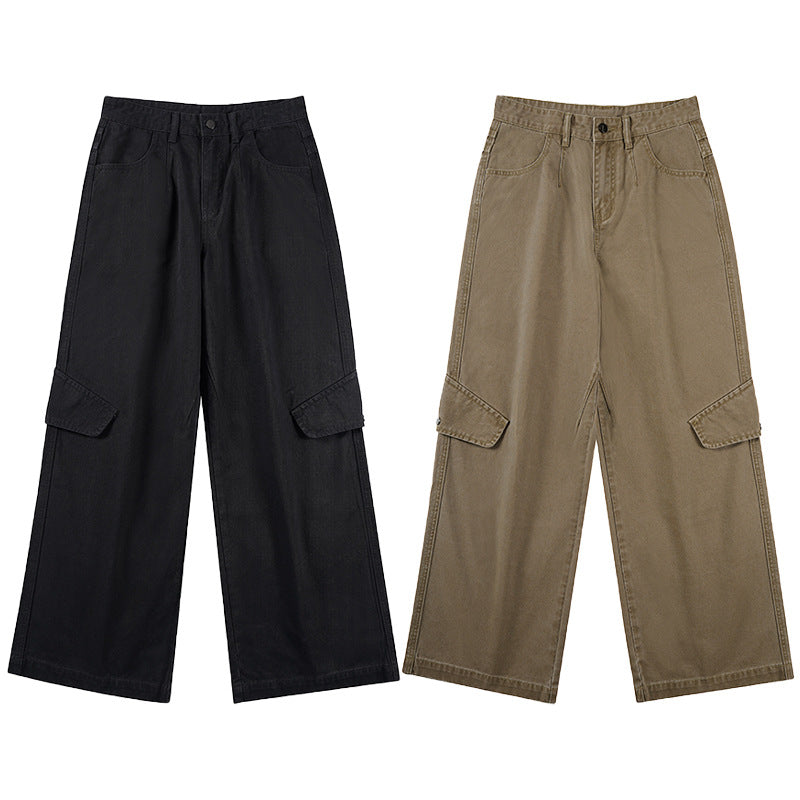 Women's Floor-Length Utility Palazzo Pants in Heavy Twill with Side Flap Pockets Mune Fashion