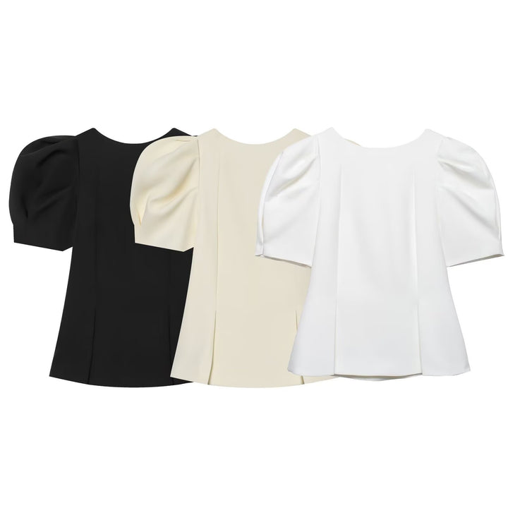 Women Elegant A-Line Blouse with shaping seams and puff sleeves Mune Fashion