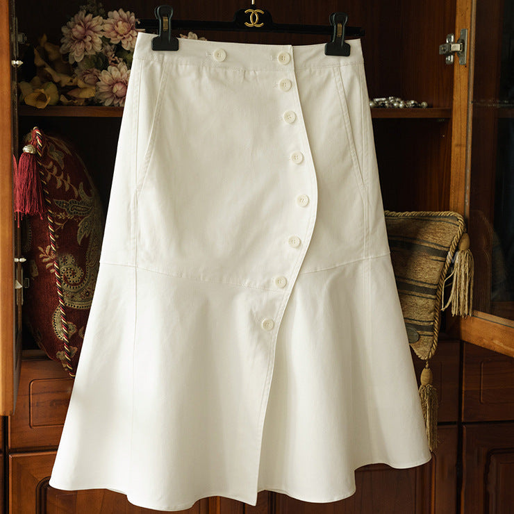 Women's Fashionable Midi Skirt with Button Placket and Swing Hem Mune Fashion