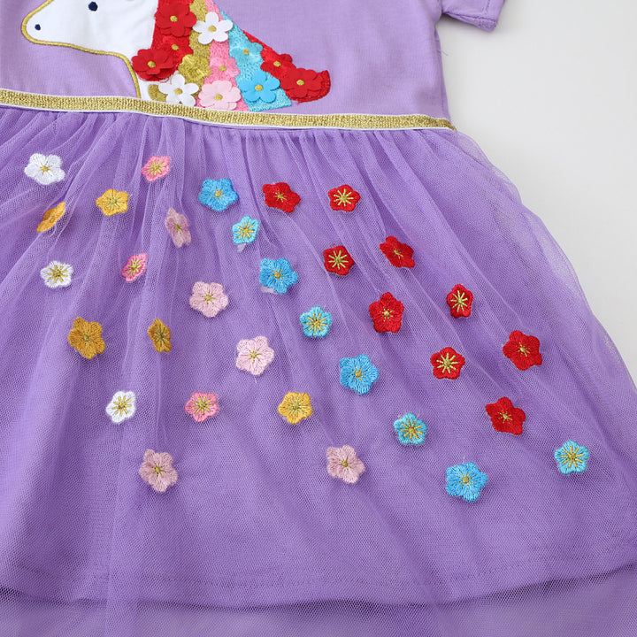 Girls Tulle Dress with Colorful Unicorn and Flower Appliqués Mune Fashion
