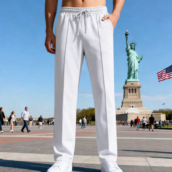 Men's elegant sweatpants with crease straight leg and drawstring Mune Fashion
