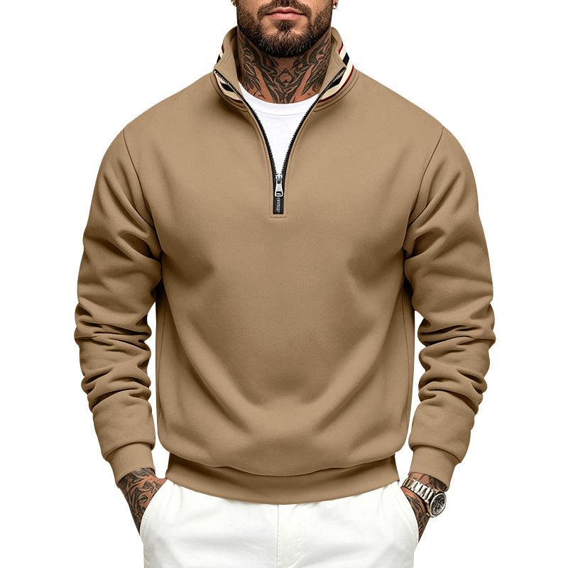 Men's sweatshirt with half zipper and striped stand-up collar Mune Fashion