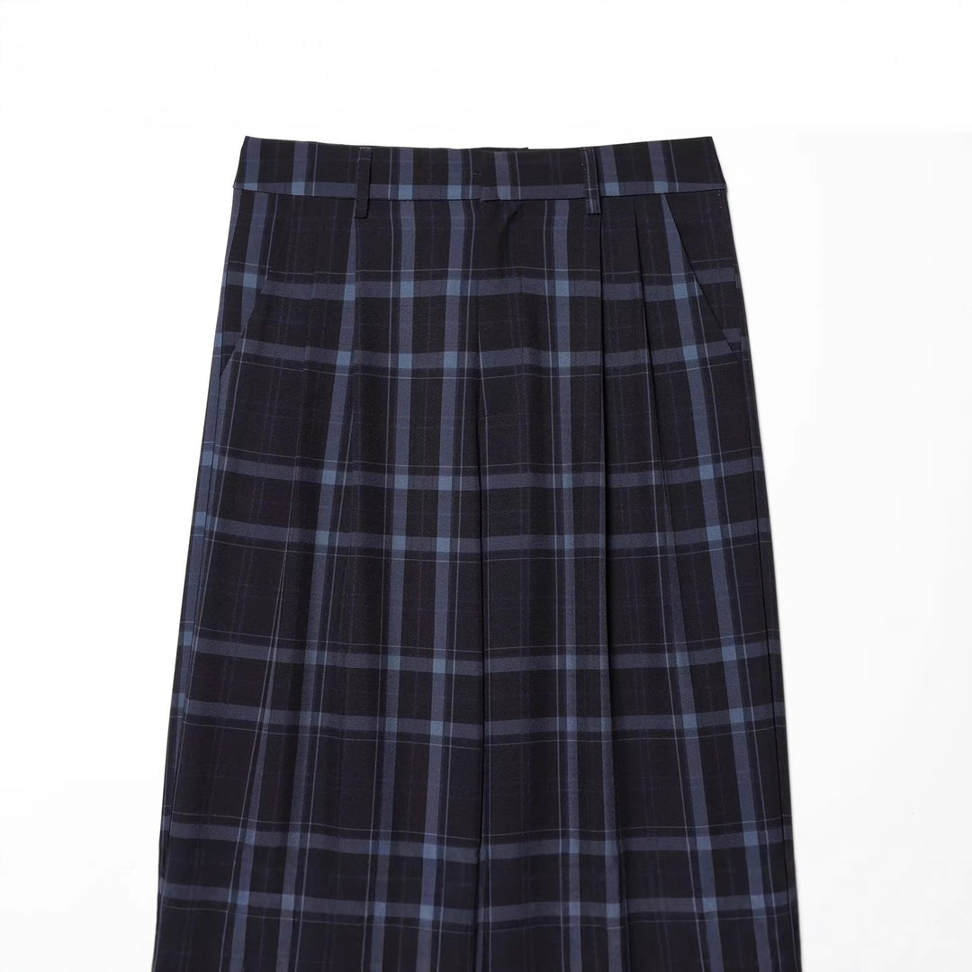 Women's high-waisted checked trousers with wide leg, crease and belt loops Mune Fashion