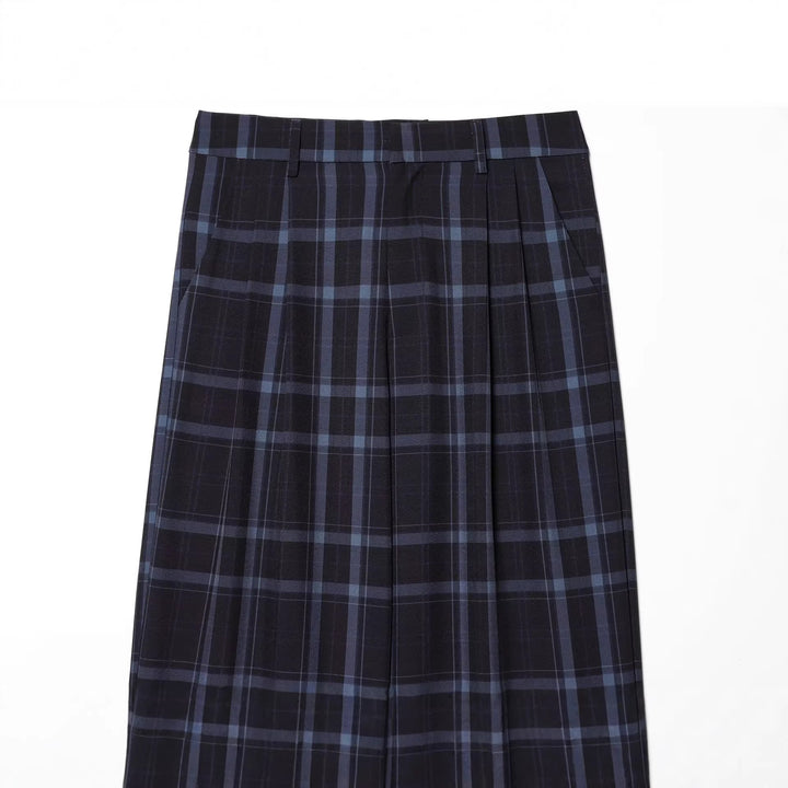 Women's high-waisted checked trousers with wide leg, crease and belt loops Mune Fashion