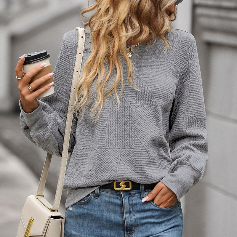 Women Structured Round Neck Sweater with Patch Pattern Mune Fashion