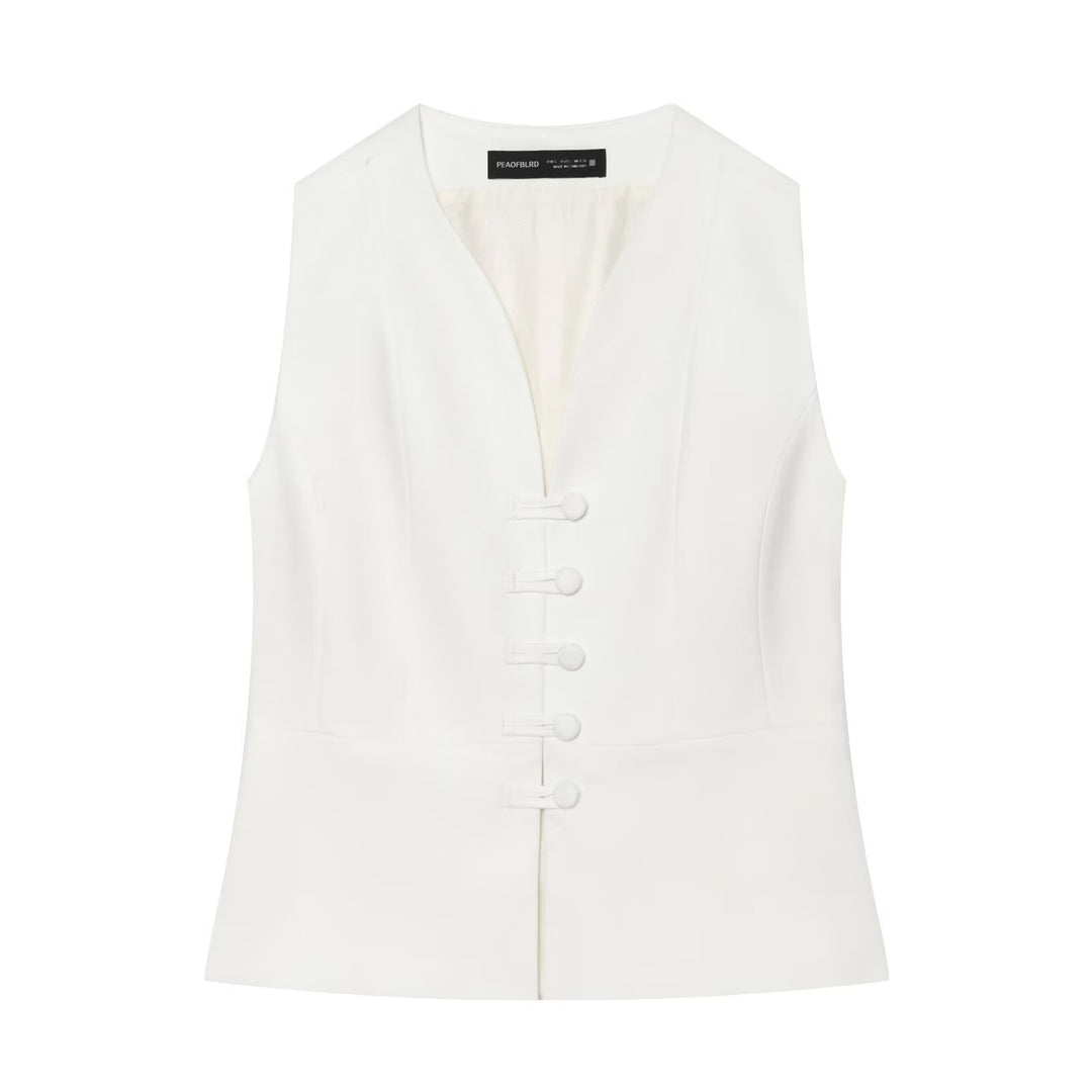 Women's High-Waisted Flared Pants with Decorative Button Closure and Side Pockets Mune Fashion