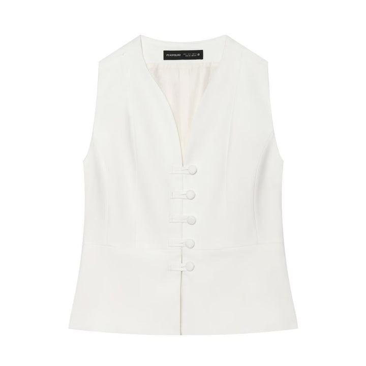 Women's High-Waisted Flared Pants with Decorative Button Closure and Side Pockets Mune Fashion