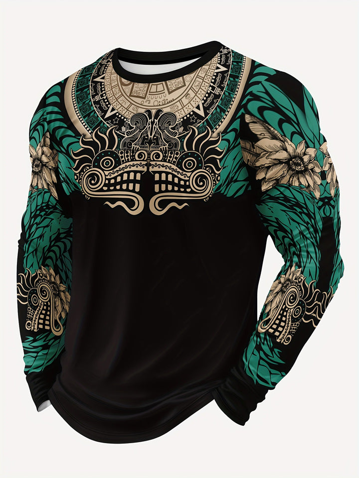 Men's sporty long sleeve shirt with unique Aztec motif Mune Fashion