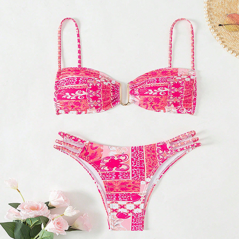 Women's bandeau bikini with sophisticated ruffle details and elegant pattern Mune Fashion
