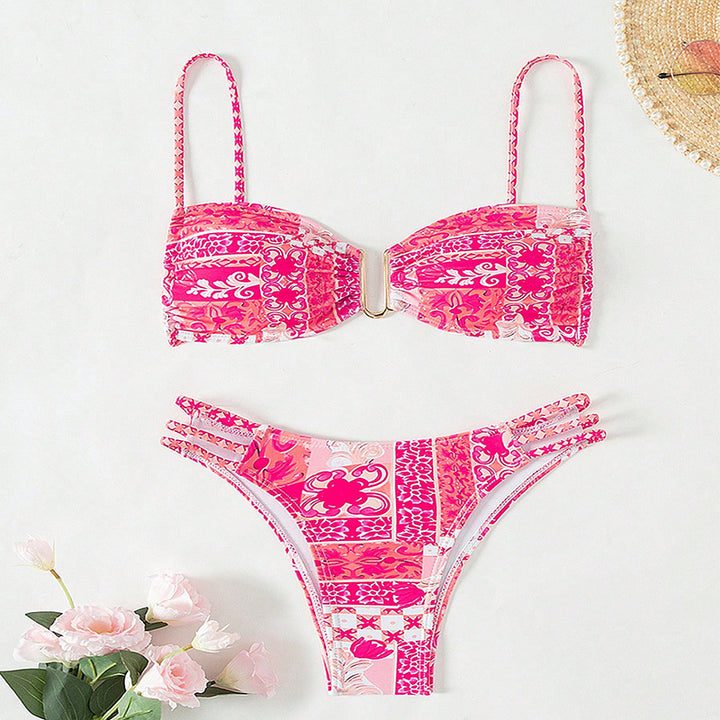 Women's bandeau bikini with sophisticated ruffle details and elegant pattern Mune Fashion