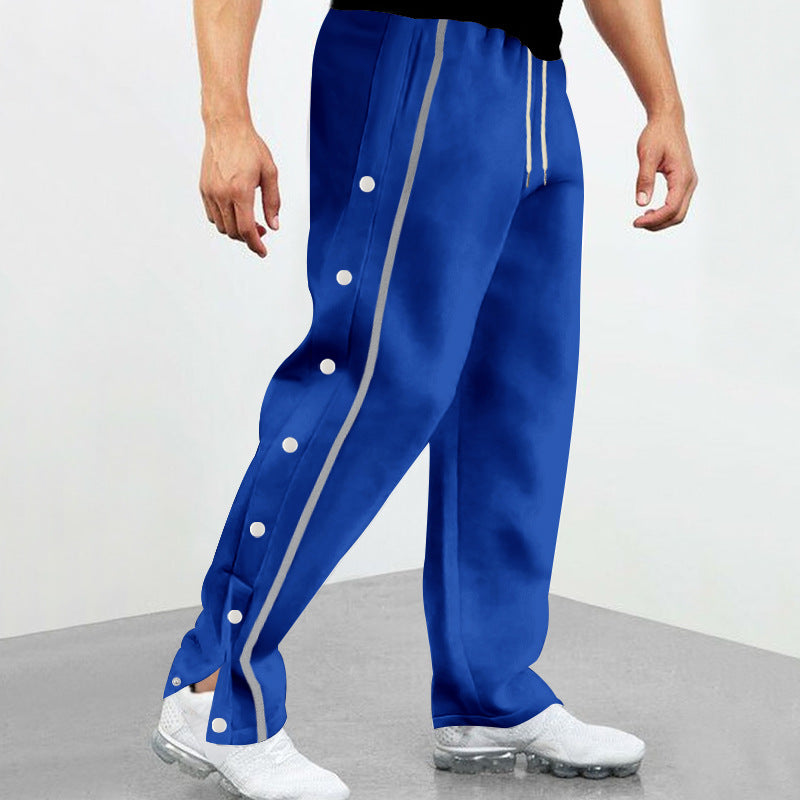 Men's side snap button training pants with contrast stripes and wide cut Mune Fashion