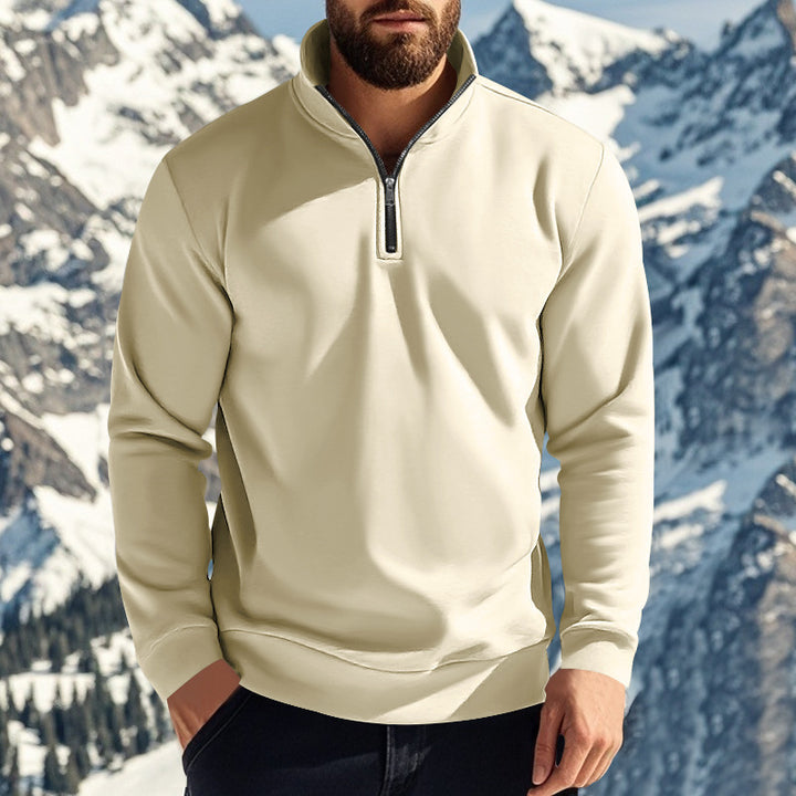 Men's comfortable half-zip sweatshirt with stand-up collar, lightly brushed inner side, and ribbed hem Mune Fashion