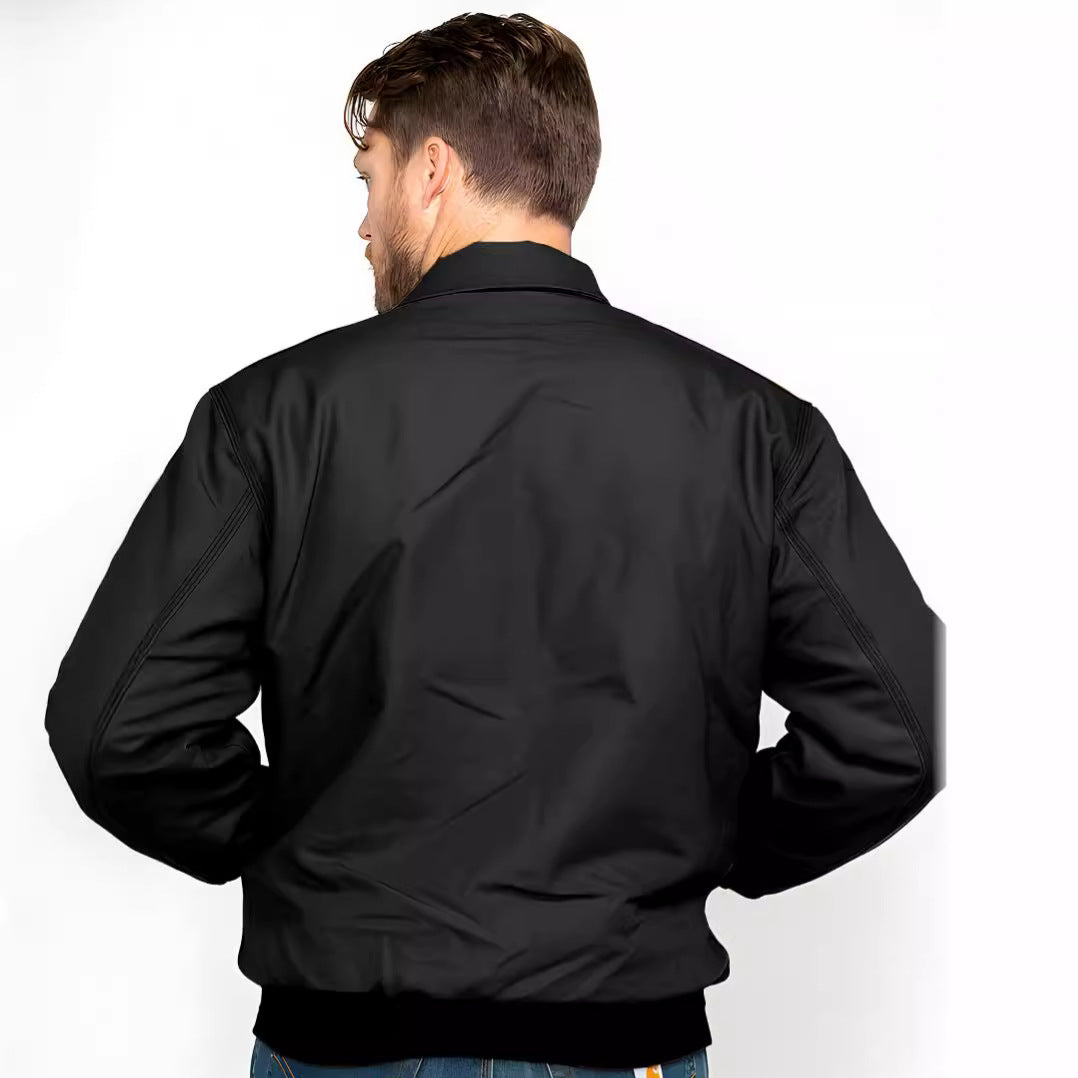 Men's short bomber jacket made of soft synthetic leather with ribbed cuffs Mune Fashion