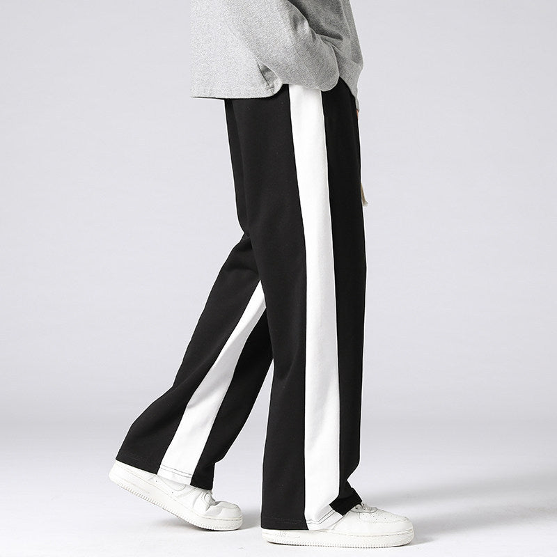 Men's Wide Trackpants with contrast side inserts, elastic waistband & drawstring Mune Fashion