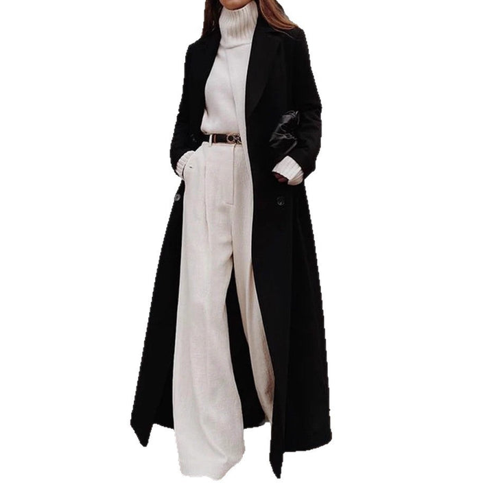 Women's long double-breasted wool coat with lapel collar and tailored silhouette Drune