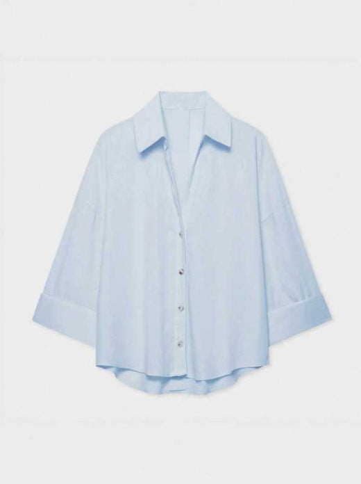 Women's Lightweight Oversized Linen Look Blouse with Three-Quarter Sleeves and Full Button Placket Mune Fashion