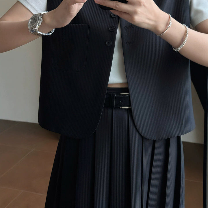 Women Elegant Blazer Vest with Striped Design Mune Fashion