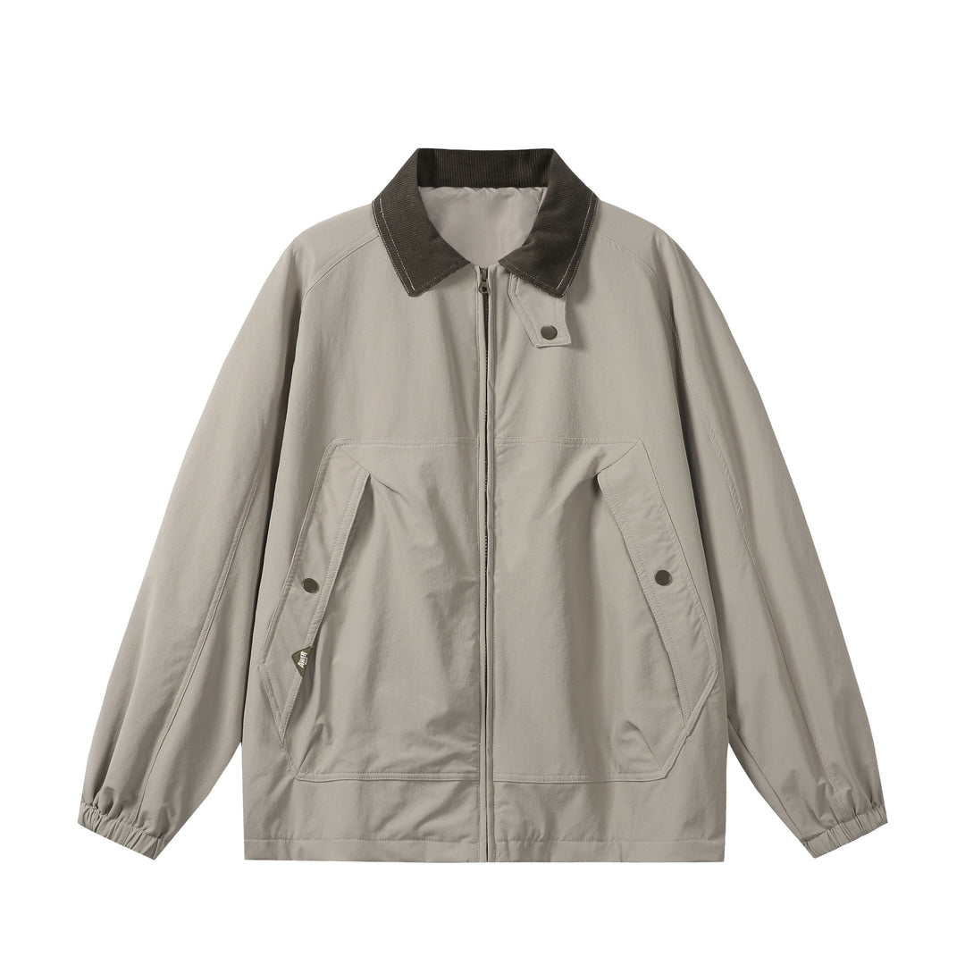 Unisex Short Cut Boxy Blouson with Cord Collar, Zipper and Utility Flap Pockets Mune Fashion