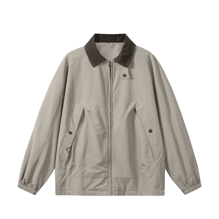 Unisex Short Cut Boxy Blouson with Cord Collar, Zipper and Utility Flap Pockets Mune Fashion