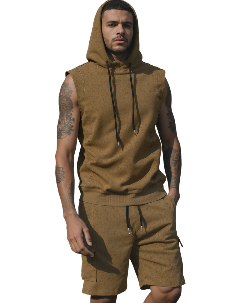 Men's Hooded Muscle Shirt Set with Functional Cargo Bermuda Mune Fashion