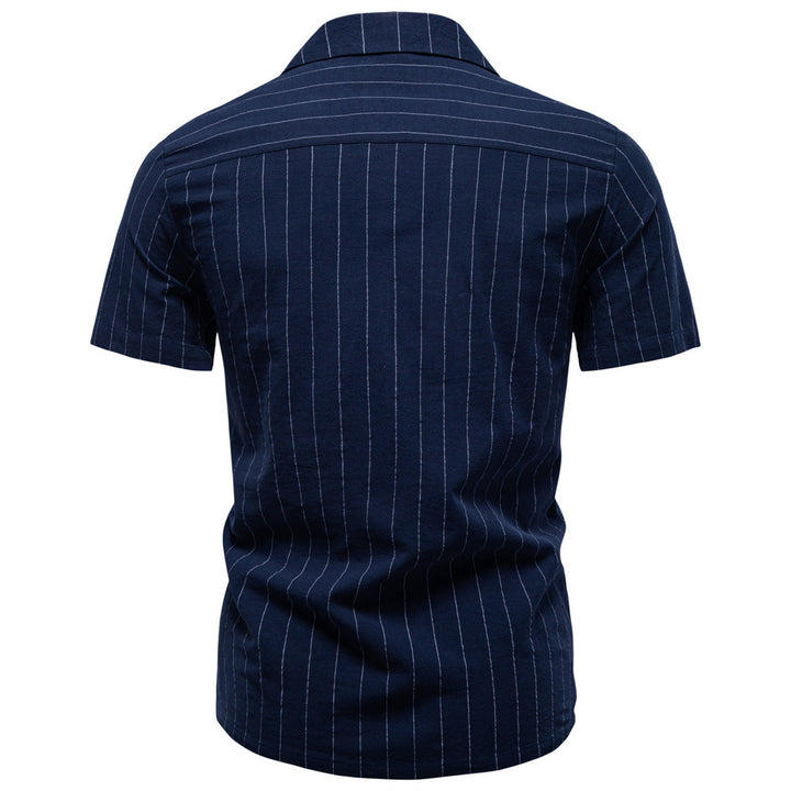Men's lightweight short-sleeve shirt made of cotton-linen blend with notch collar and fine pinstripes Mune Fashion