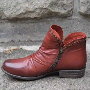Women's ankle-high ankle boots made of soft leather with side zipper and vintage heel Mune Fashion