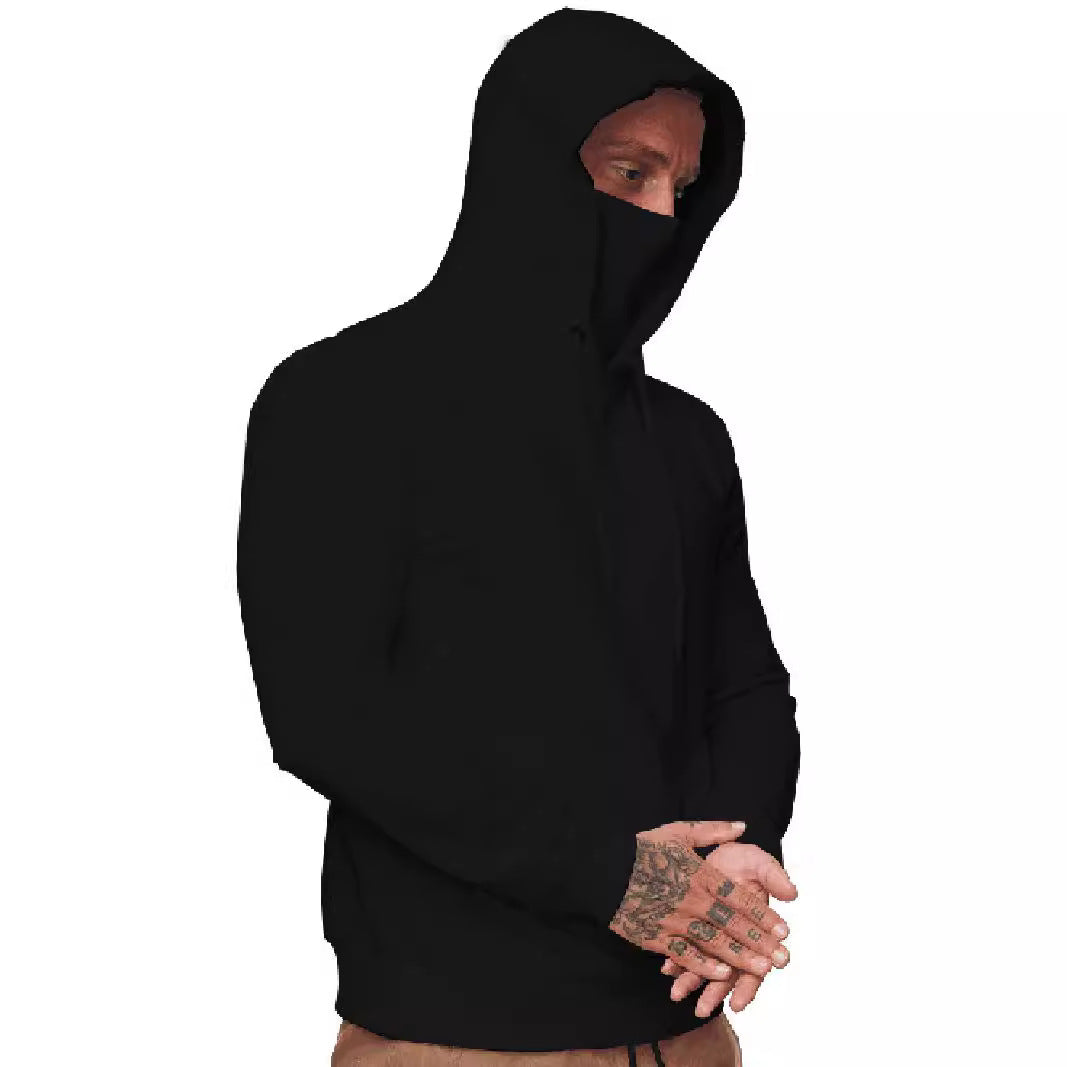 Men's hoodie with integrated tube collar face mask, kangaroo pocket and ribbed cuffs Mune Fashion