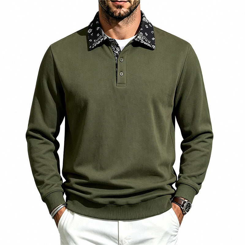 Men's Long Sleeve Polo made from Cotton Blend with Contrasting Shirt Collar Mune Fashion