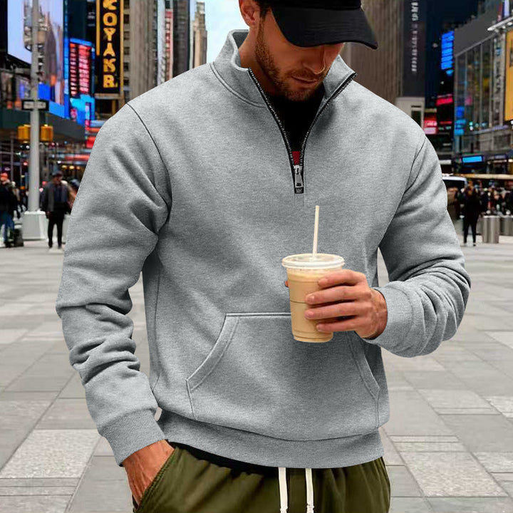 Men's half-zip sweatshirt with kangaroo pocket and standing collar Mune Fashion
