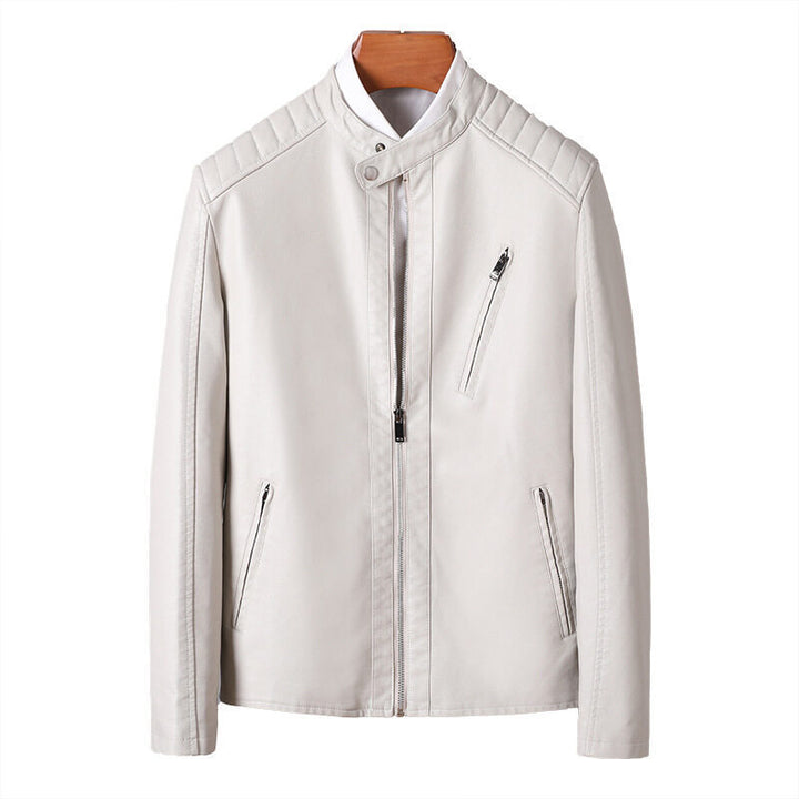 Men's Elegant Leather Jacket with Stand-up Collar Mune Fashion