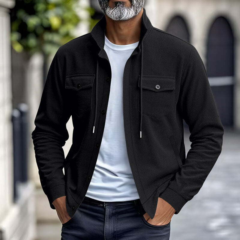 Men's functional cord shirt jacket with high stand collar, drawstring, and patch pockets Mune Fashion