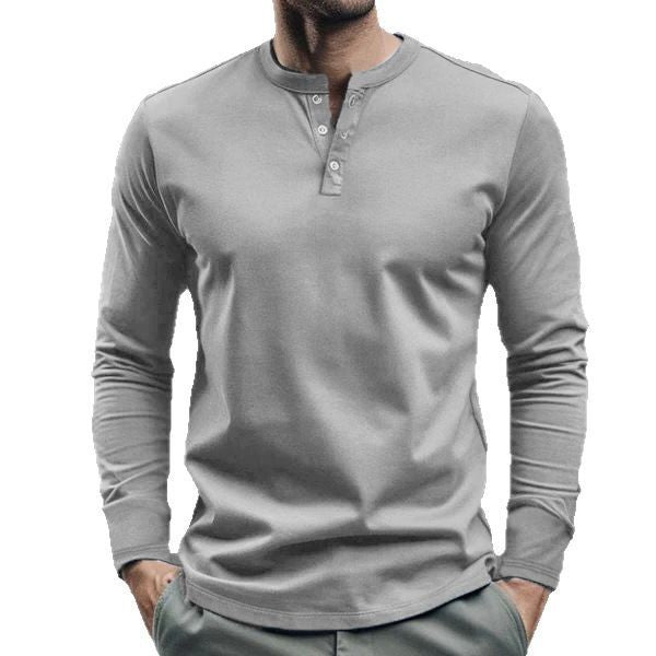 Men's long-sleeve Henley longsleeve with standing collar, 3-button placket, and elastic cotton stretch Mune Fashion