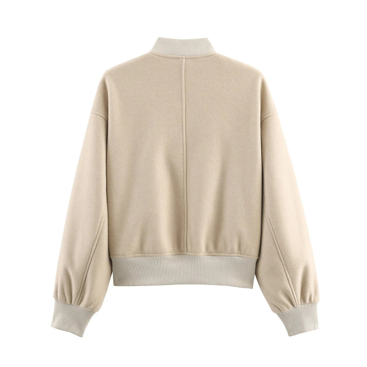 Women's nan tailored wool look college jacket with concealed snap button placket and side slip pockets Mune Fashion