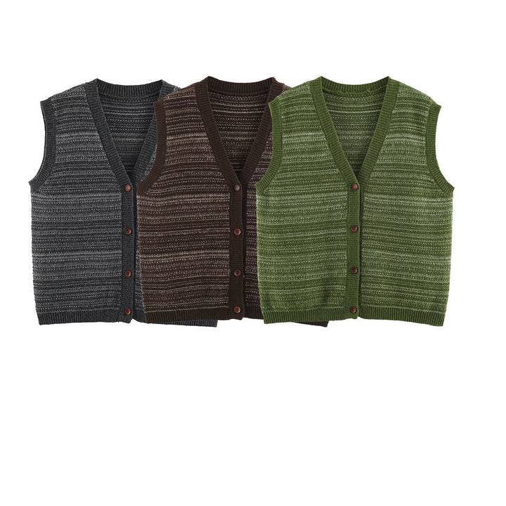 Men's Knitted Vest with V-Neck, Button Placket and Fine Textured Knit Mune Fashion