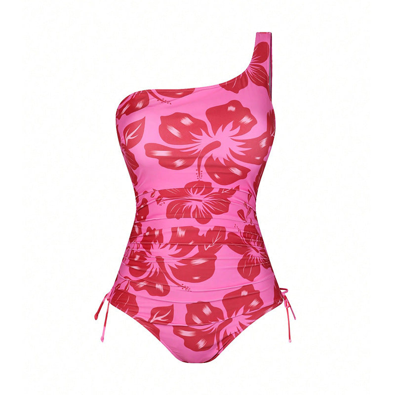 Women's One-Piece Swimsuit with Asymmetrical Strap and Matching Wrap Skirt Mune Fashion