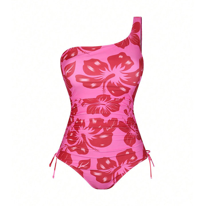 Women's One-Piece Swimsuit with Asymmetrical Strap and Matching Wrap Skirt Mune Fashion