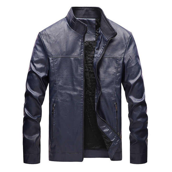 Men's Modern Faux Leather Field Blouson with Stand-Up Collar and Zipper Pockets Mune Fashion