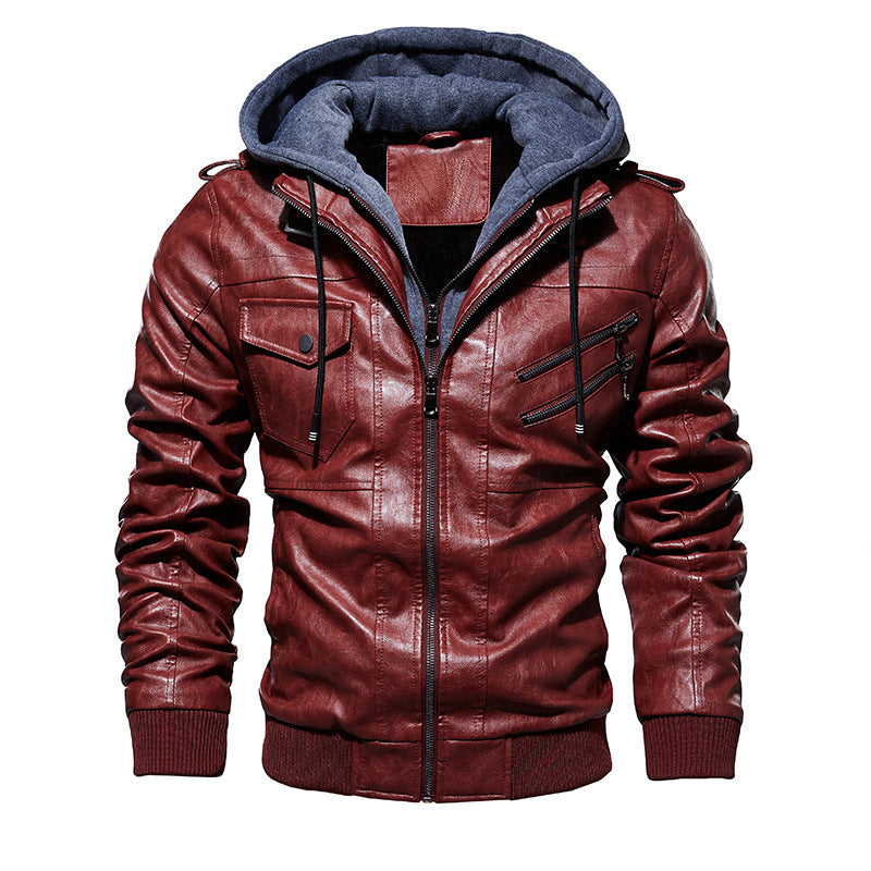Men's Trendy Leather Jacket with Hood Mune Fashion