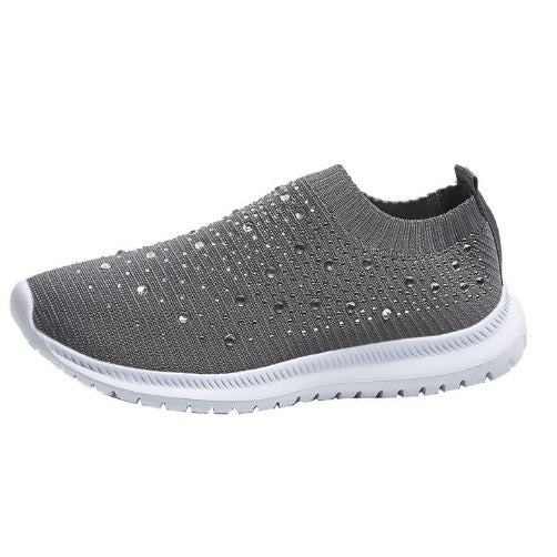 Women's Elastic Slip-On Knit Sneakers with Rhinestone Embellishments Mune Fashion