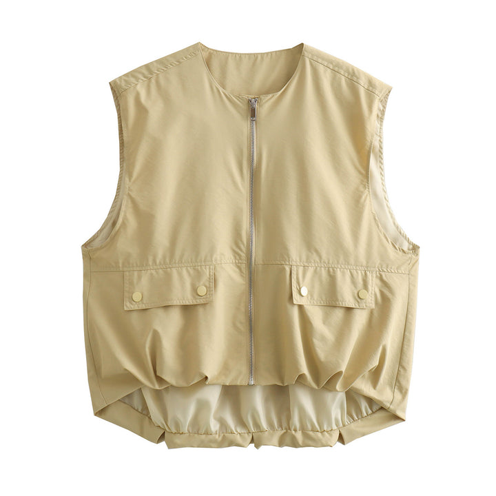 Women's light Travel-Utility vest with full zip, patch snap-button pockets and elastic high-low hem Mune Fashion